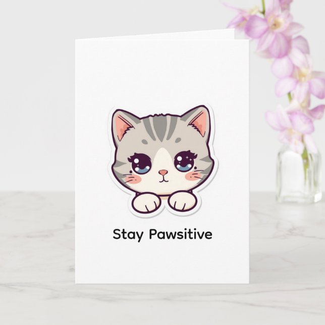 Var Positiv | Söt Kawaii Katt Personlig Kort (Orkide)