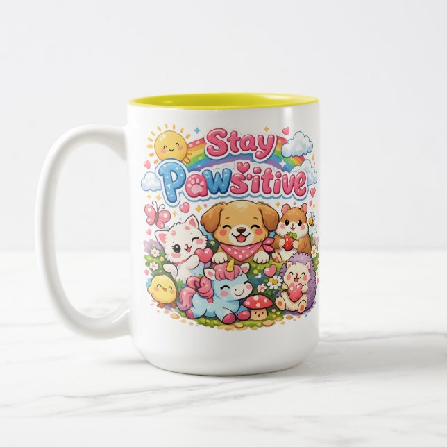 Var Positiv Söta Kawaii Djur Regnbåge Två-Tonad Mugg (Vänster)