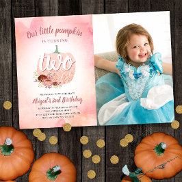 Vår Pumpkin 2:a födelsedag Ro Guld Glitter Inbjudningar