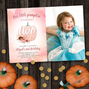 Vår Pumpkin 2:a födelsedag Ro Guld Glitter Inbjudningar