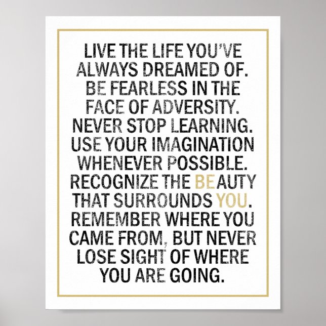 Var rädd, leva livs inspiration poster (Framsidan)