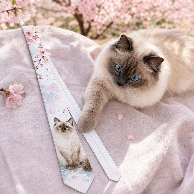 Vår Ragdoll Katt Vattenfärg Schlips Slips (Spring Ragdoll Cat Watercolor Tie)