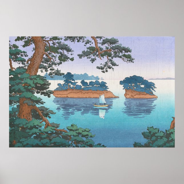 Vår Rain, Matsushima Japansk vattenmiljökart Poster (Framsidan)