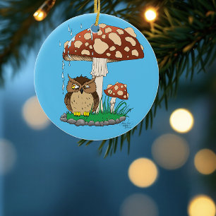 Vår Rain Shower Uggla Mushroom Julgransprydnad Keramik