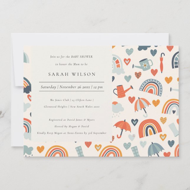 Vår Rainbow Clouds Mönster Baby Shower Inbjudan (Framsida)