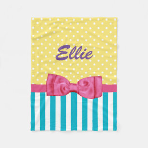 Vår Rand och Polka dots Rosa Bow och Namn Fleecefilt