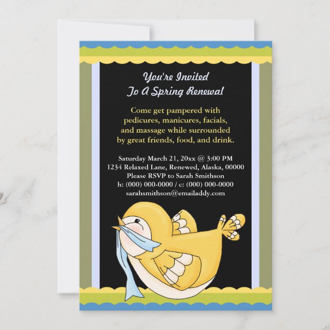 Vår Renewal Pedi Mani Face Massage Bird Inbjudningar (Framsida)
