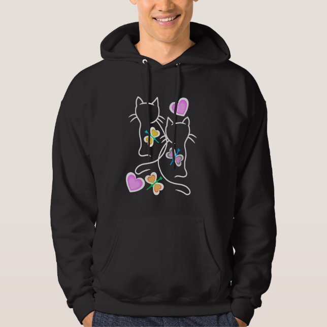 Vår Retro Cats 80 s 90-tal Kittens Butterflies Chi Hoodie (Framsida)