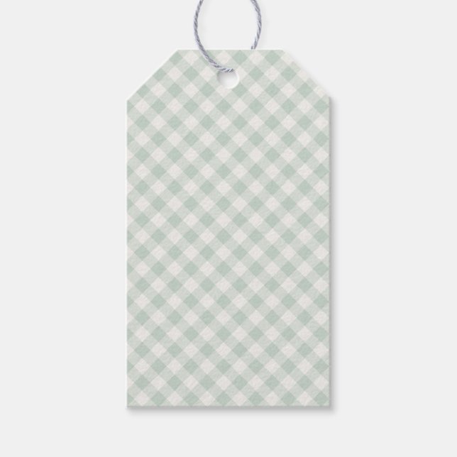 Vår Retro Gingham | Dämpad Salvia Presentetikett (Framsidan)
