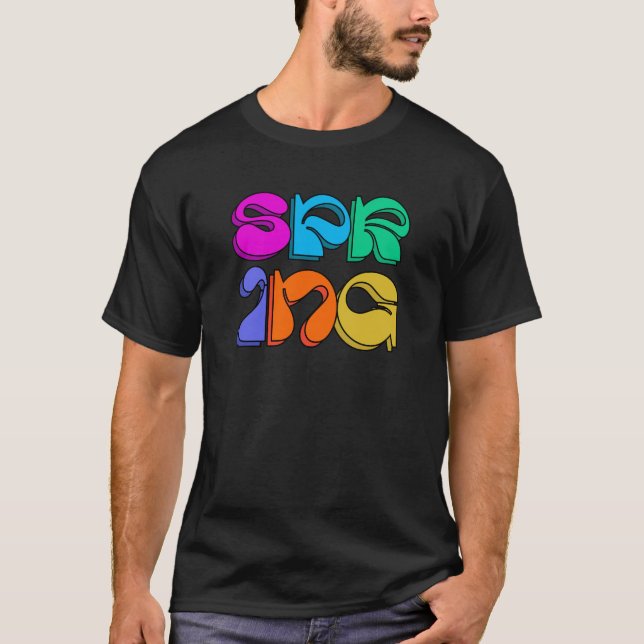 Vår retro modern färgglad rolig vänlig t shirt (Framsida)