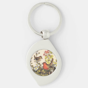 Vår Robin Birds Red Birding Swirl Silverfärgad Nyckelring