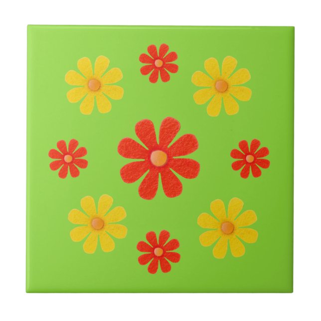 Vår röd och gula blommor för köket kakelplatta (Framsidan)