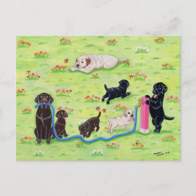 Vår Roligt Labradors Painting Vykort (Framsida)