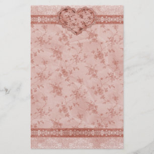 vår romantik rosa blommigt och snöre hjärta brevpapper