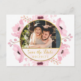 Vår Rosa Akvarell Blommig Rädda Datumet Meddelande Vykort