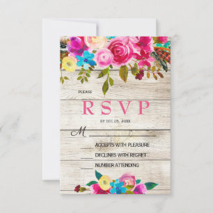 Vår Rosa Akvarell Blommig Trä RSVP-kort OSA Kort