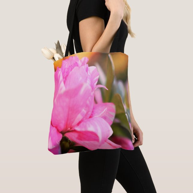 Vår Rosa Azalea Borstad Polyester Tote Tygkasse (Närbild)