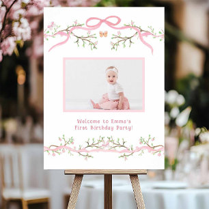 Vår Rosa Blommar 1:a födelsedag Fotovälkomst Poster