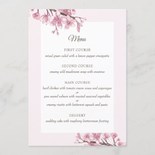 Vår Rosa blommar av körsbär. Blommigt bröllop Menu Meny