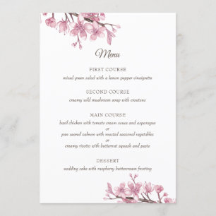 Vår Rosa blommar av körsbär. Blommigt bröllop Menu Meny