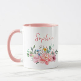 Vår Rosa Blommigt Bouquet Personalize Namn Mugg