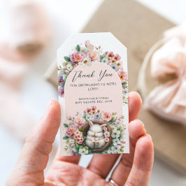 Vår  Rosa blommigt bunny Flicka Shower Presentetikett