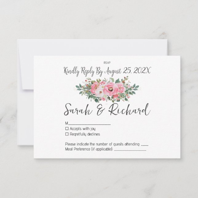 Vår Rosa Blommigt Watercolor Bröllop OSA Kort (Framsida)