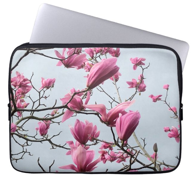 Vår Rosa Blue Magnolia Blommars Peacnice Hanami Laptop Fodral (Framsidan)