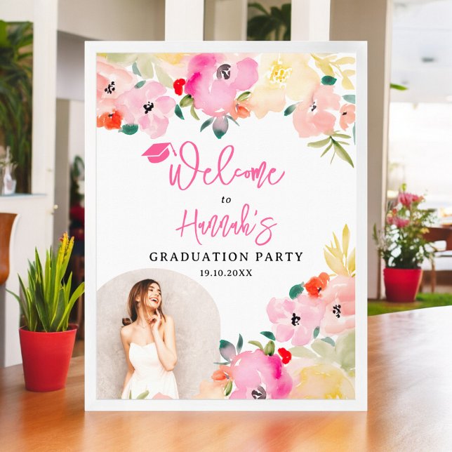 Vår rosa boho blommigt studenten hälsar poster (Spring pink boho garden floral graduation welcome poster)