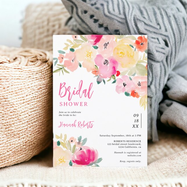 Vår rosa boho chic  blommigt möhippa inbjudningar (Spring pink boho chic garden floral bridal shower invitation)