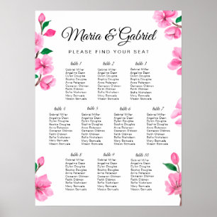 Vår Rosa Cherry Blommar Bröllop Sittdiagram för  i Poster