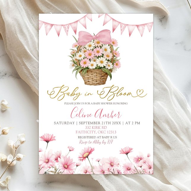 Vår Rosa Daisy Baby Blommar Coquette Baby Shower Inbjudningar (Skapare uppladdad)