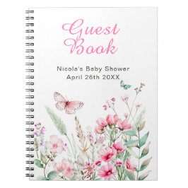 Vår Rosa Fjäril Blommig Bebis Shower Anteckningsbok