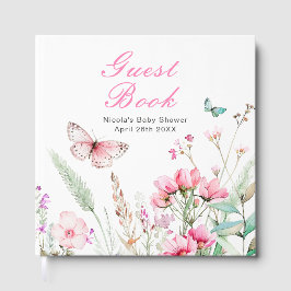 Vår Rosa Fjäril Blommig Bebis Shower Gästböcker