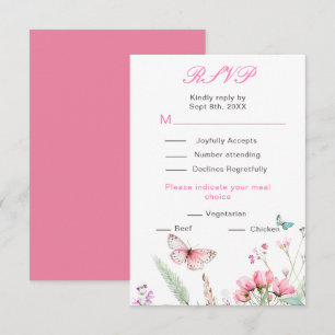 Vår rosa fjäril Blommig Bröllop OSA Kort