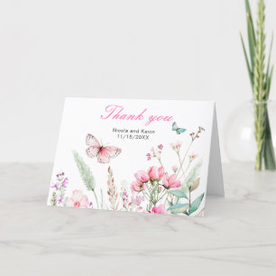 Vår Rosa Fjäril Blommig Bröllop Tack Kort