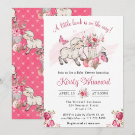 Vår Rosa Flowers och Cute Lamb Baby Shower Inbjudningar