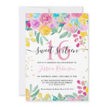 Vår rosa gult blommigt guld, skript Sweet 16