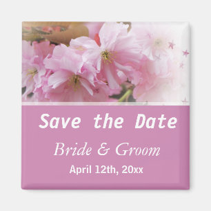 Vår rosa körsbärsblom save the date bröllop magnet