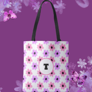 Vår Rosa & Lila Blommigt Tote Tygkasse