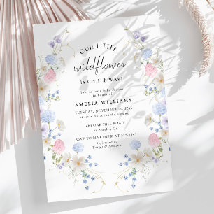 Vår Rosa Lila Little Wildblomma Baby Shower Inbjudningar