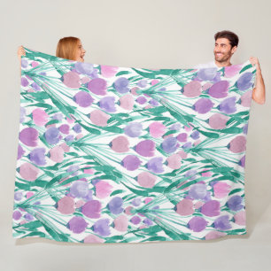 Vår Rosa Lila Tulip Blommigt Vattenfärg Fleecefilt