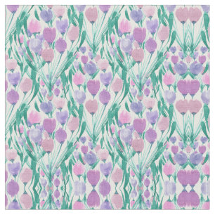 Vår Rosa Lila Tulip Blommigt Vattenfärg Tyg