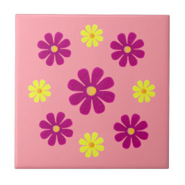 Vår rosa och gula blommor för köket kakelplatta