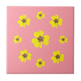 Vår rosa och gult, gult klöver för köket kakelplatta