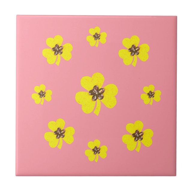 Vår rosa och gult, gult klöver för köket kakelplatta (Framsidan)
