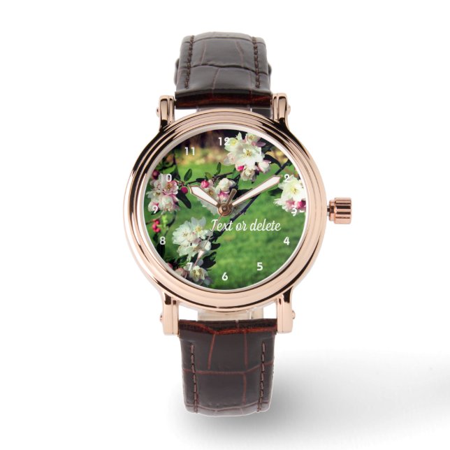 Vår Rosa och vita Blommar Armbandsur (Framsida)