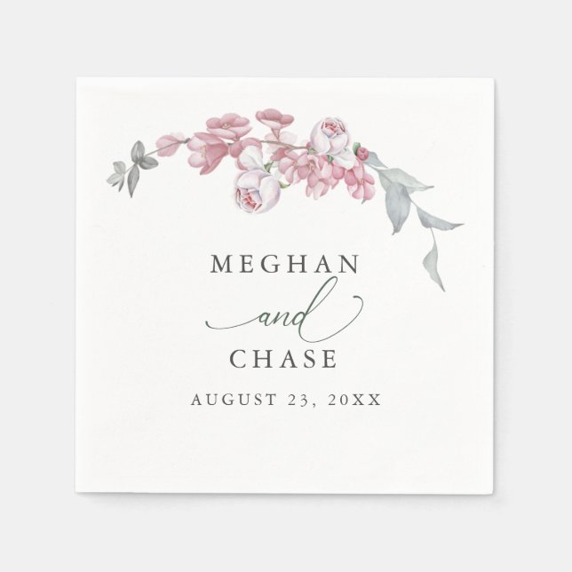 Vår Rosa Peach Blommar Napkins Pappersservett (Framsidan)