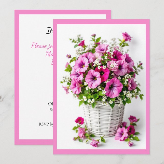 Vår Rosa Petunior Anpassa Fest Inbjudningar (Fram/baksida)