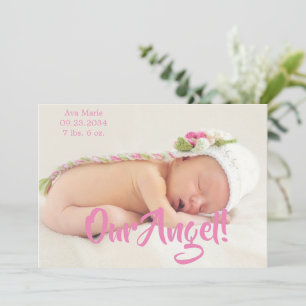 Vår Rosa Photo Script Personlig Birth Meddelande